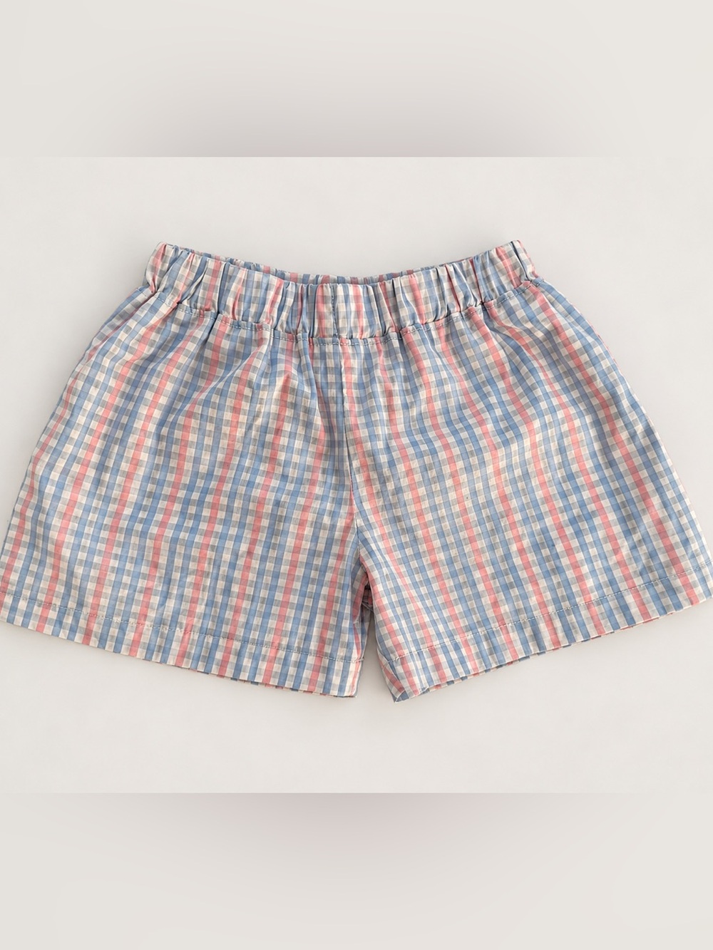 The Beaufort Bonnet Company Blue and Pink Gingham Elastic-Waist Shorts